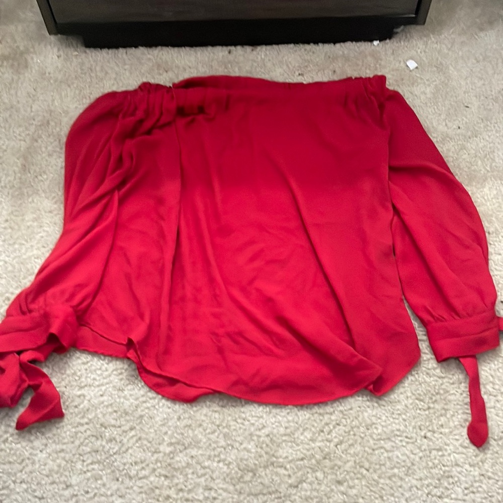 off the shoulder red top